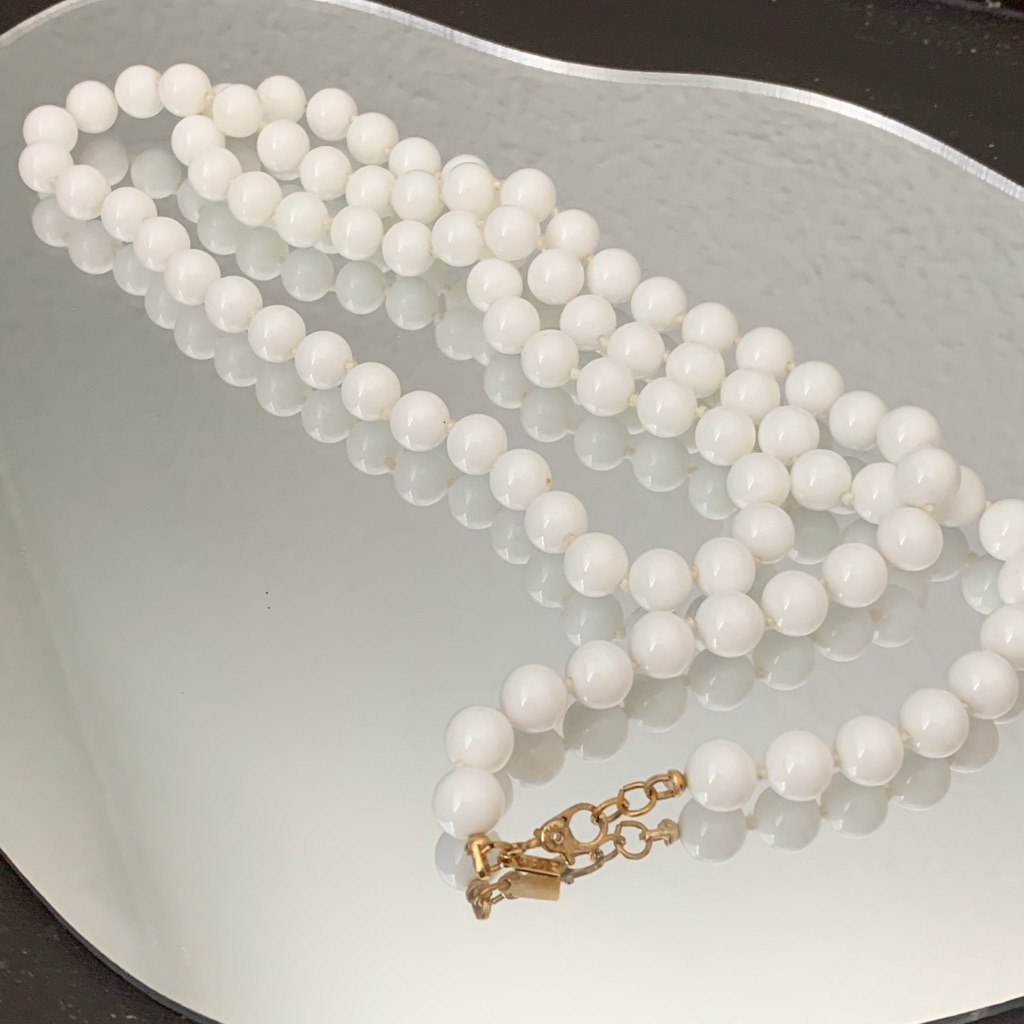 Vintage Monet White Milk Glass Beaded Necklace